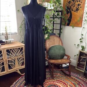 Shadowline Silhouette Black Lace Bodice Sheer Maxi Nightgown Slip Dress
